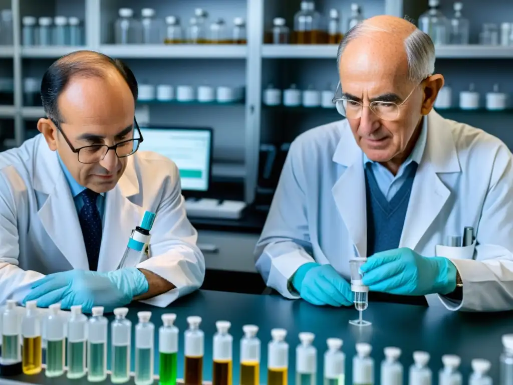 Los doctores Salk y Sabin trabajan en laboratorios, desarrollando la vacuna contra la poliomielitis