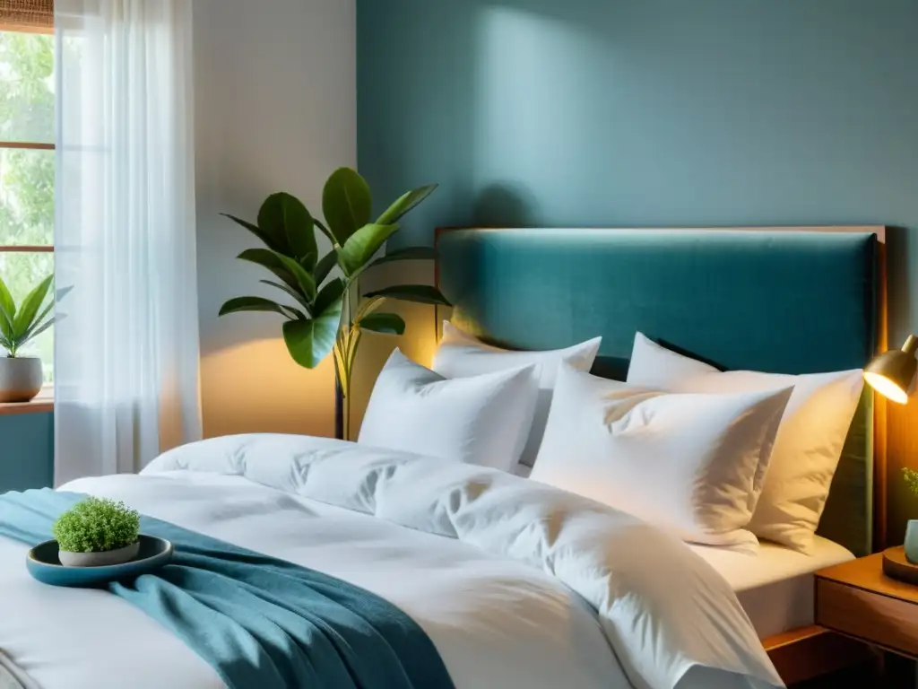 Tranquilidad en 8k: Dormitorio sereno con luz natural Un dormitorio sereno con luz natural, cama hecha y colores tranquilos