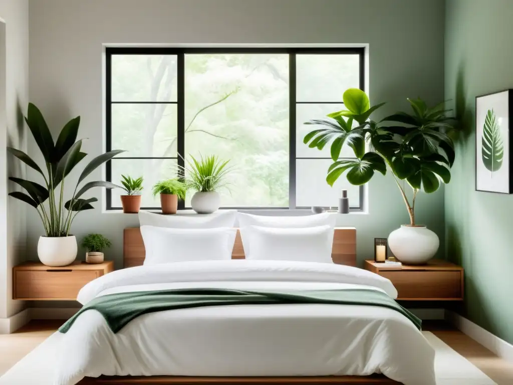 Un elegante dormitorio con iluminación suave y una cama confortable