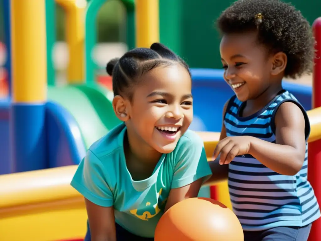 Un emocionante grupo de niños sonrientes juega en un parque inclusivo, fomentando la prevención de enfermedades autoinmunes en la niñez
