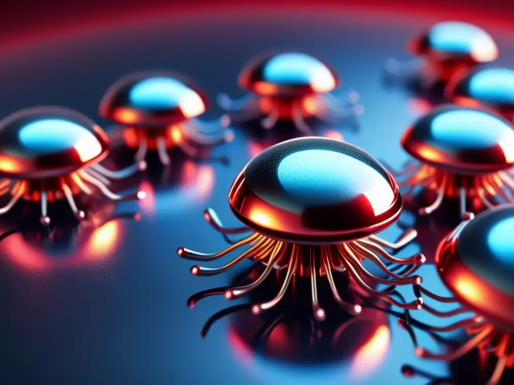 Nanobots de alta tecnología en el torrente sanguíneo Un enjambre de nanobots metálicos ultra detallados, navegando en un torrente sanguíneo