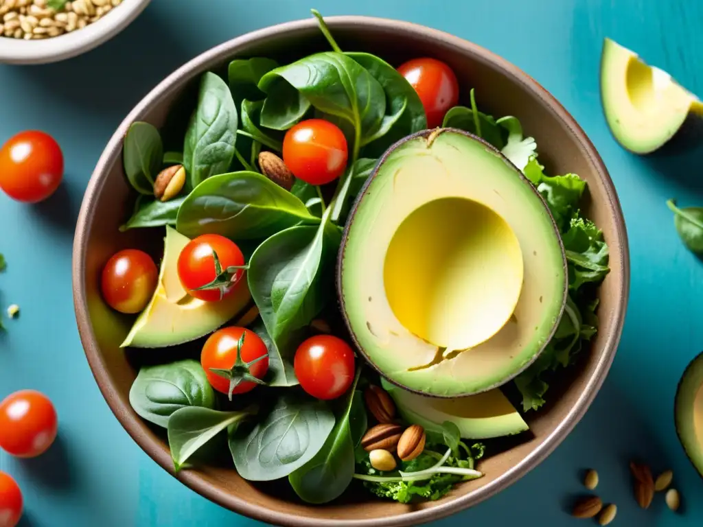Ensalada fresca y colorida: detalle ultra realista Una ensalada vibrante y colorida, llena de ingredientes frescos y nutritivos, perfecta para la nutrición para enfermedades autoinmunes