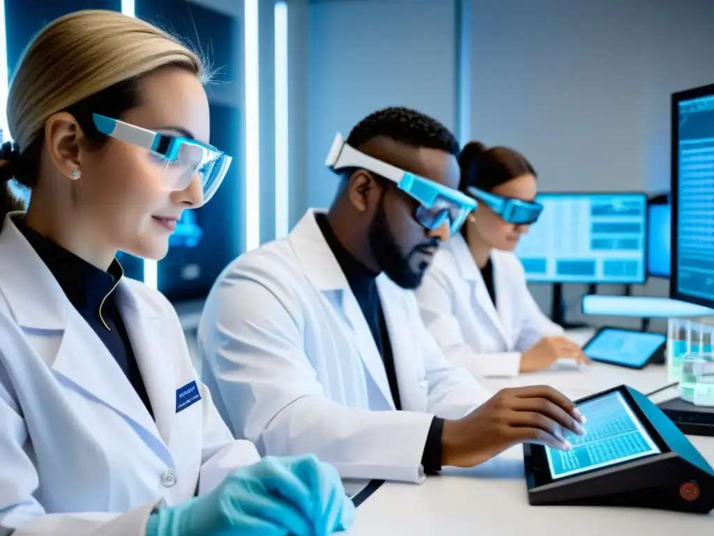 Avanzada investigación de vacunas: científicos en laboratorio Equipo de científicos en laboratorio de vanguardia, realizando investigación en desarrollo de vacunas sistema inmunológico