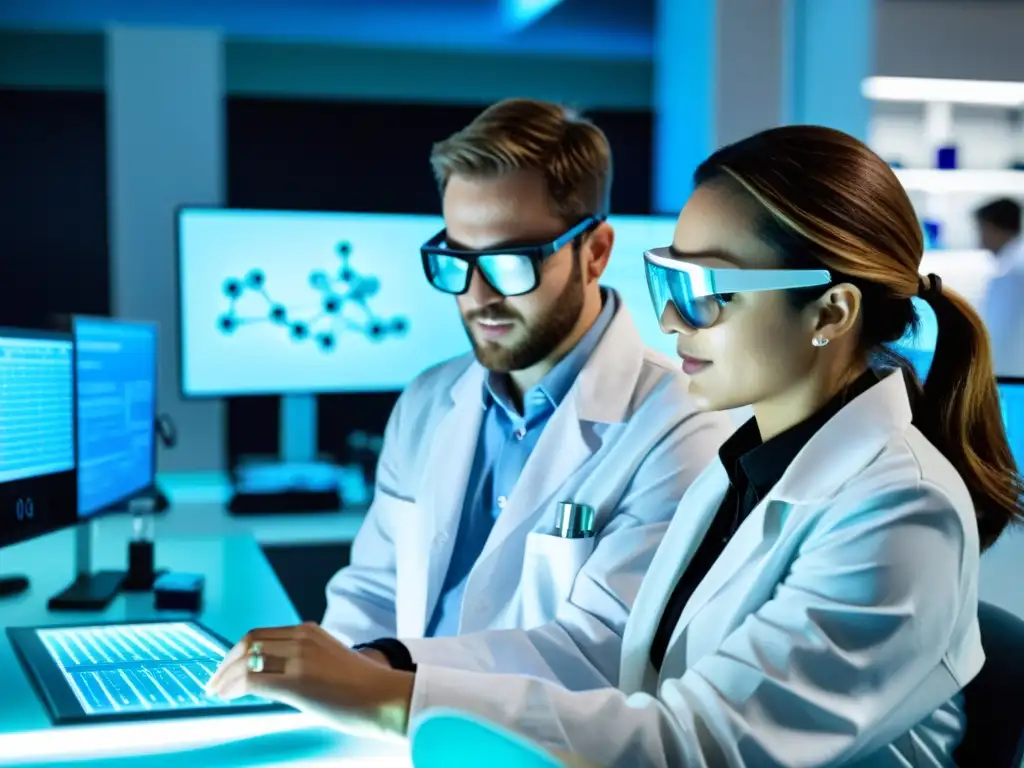 Equipo de Investigación Científica Avanzada en Laboratorio Un equipo de investigación en un laboratorio moderno trabaja en tratamientos emergentes para el síndrome de Sjögren