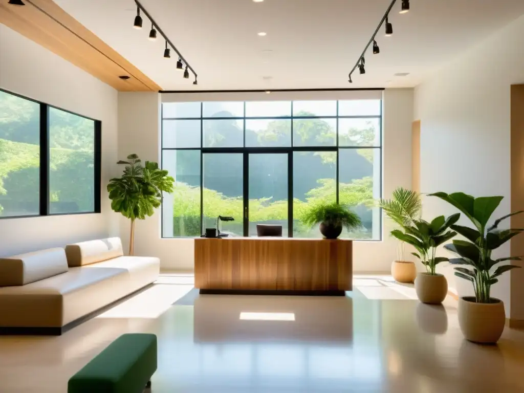 Centro de bienestar sereno y moderno para terapias alternativas Espacio de bienestar moderno y sereno para terapias alternativas seguro médico, con decoración minimalista y luz natural