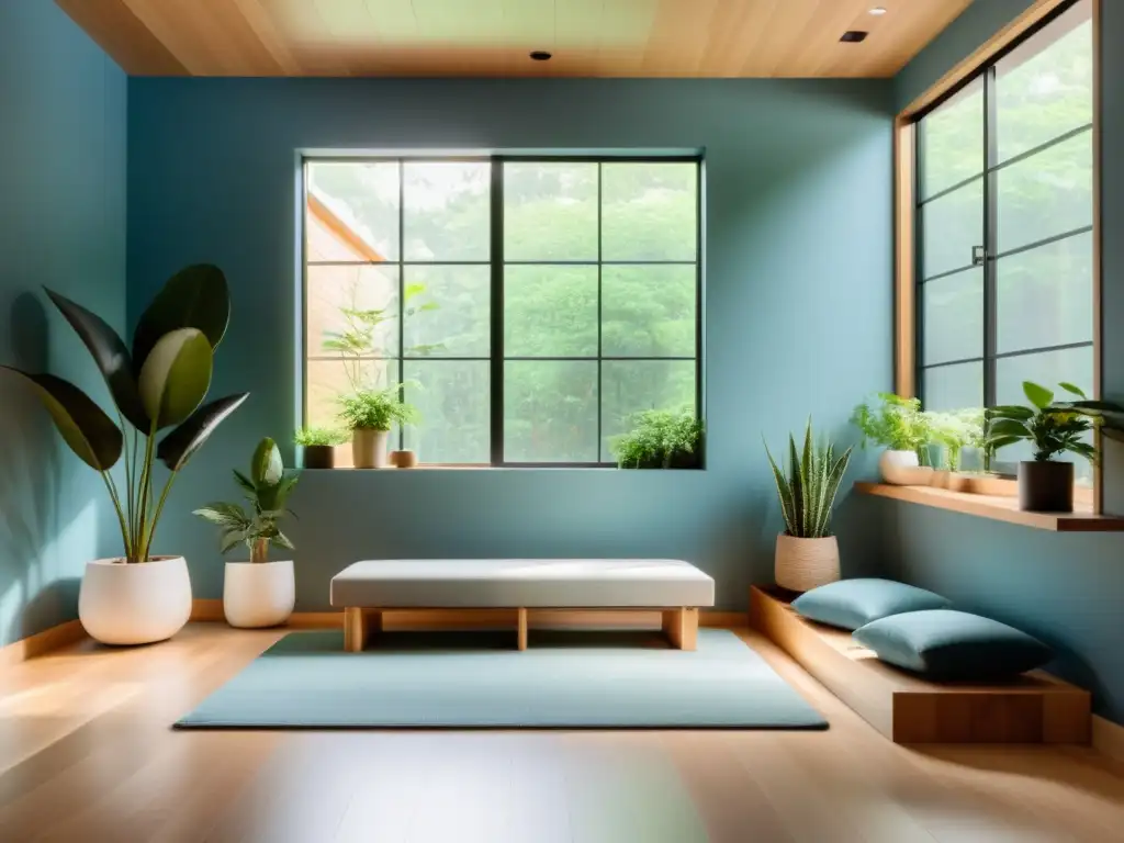 Serenidad en un espacio de meditación moderno Espacio de meditación moderno y sereno con luz natural suave, invita a la tranquilidad y la reflexión