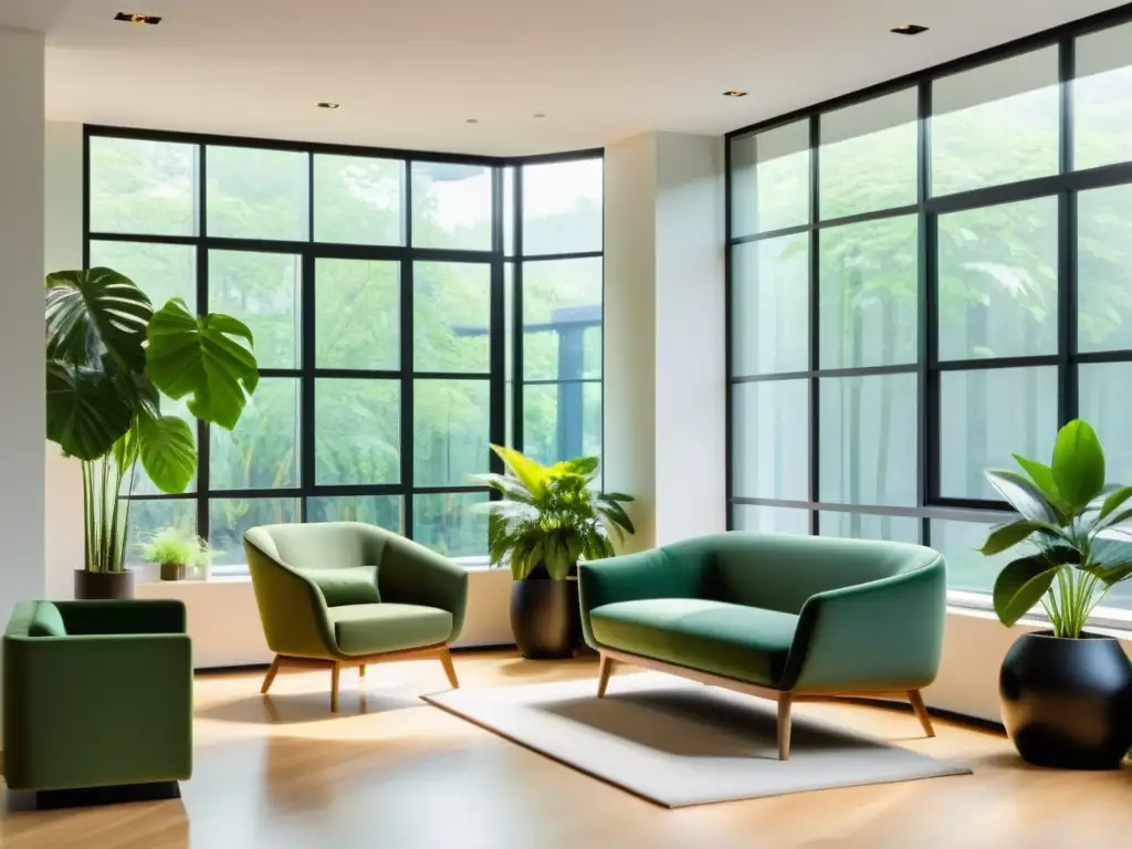 Consultoría profesional en un espacio sereno y moderno Espacio de oficina moderno y sereno con luz natural y plantas verdes