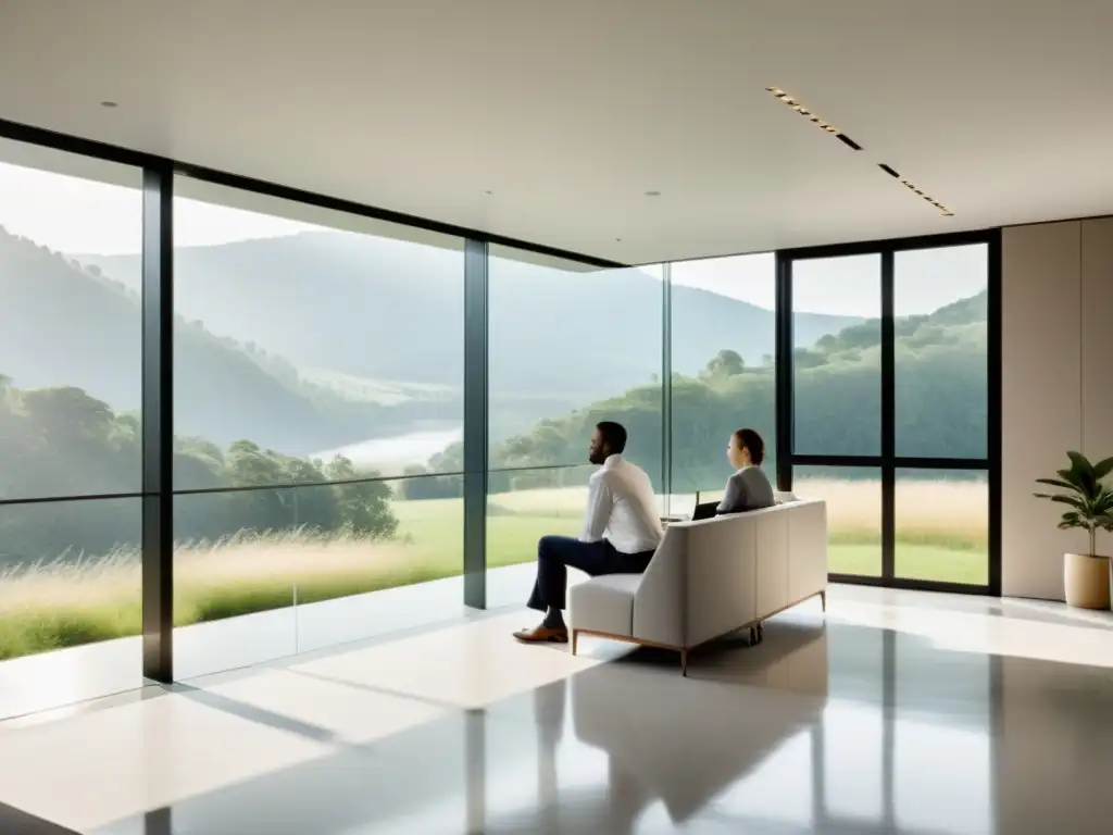 Espacio de oficina sereno para coaching personal Espacio de oficina sereno con vista natural relajante, ideal para coaching para gestionar estrés y bienestar