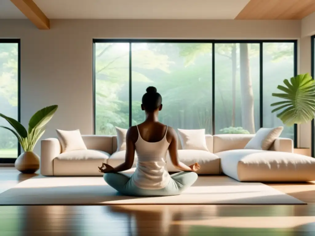 Espacio de meditación sereno y moderno con luz natural Espacio sereno de meditación con luz natural