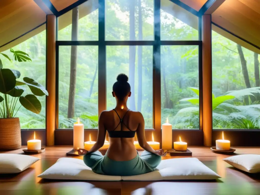 Serenidad en la naturaleza: meditación en espacio luminoso Espacio de meditación sereno con vista a la naturaleza, promoviendo técnicas de meditación para fortalecer sistema inmune