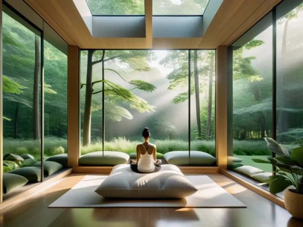 Espacio de meditación sereno con vista al bosque