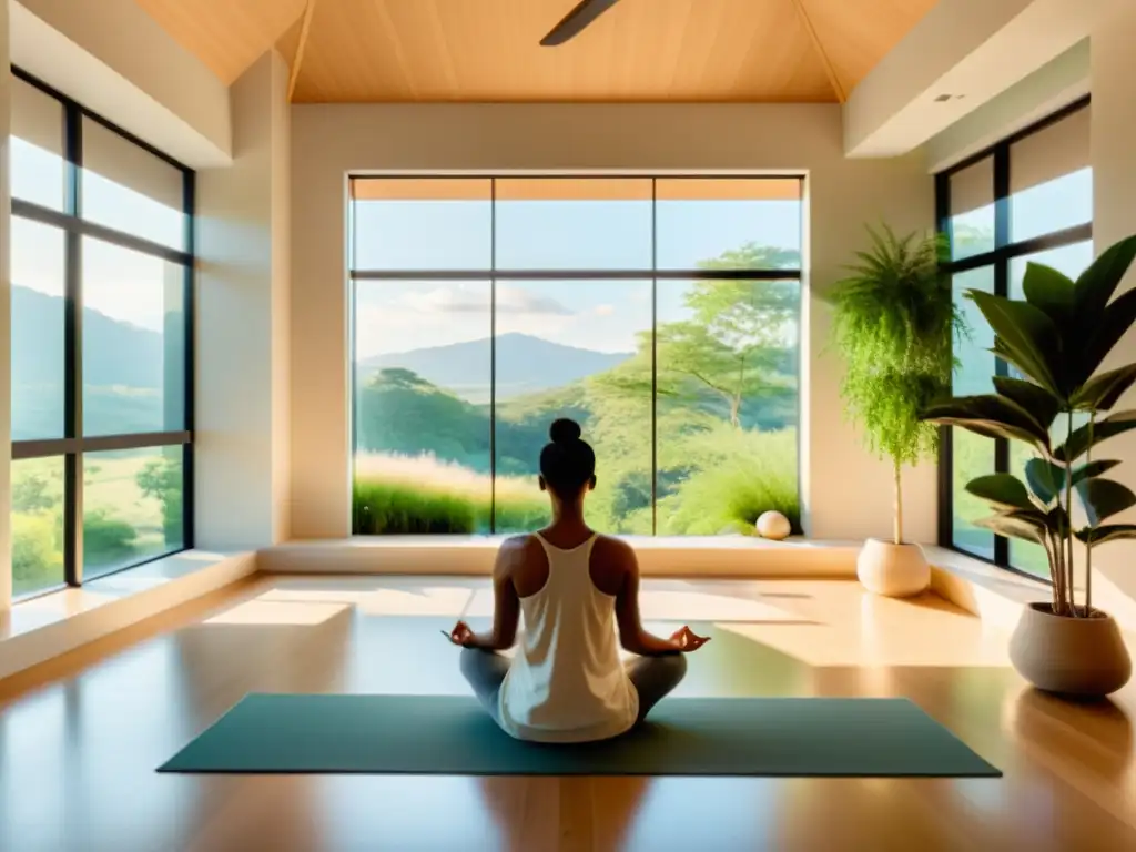 Sala de terapia moderna con vista natural Espacio de terapia moderno con integración de terapias mentecuerpo en trastornos psiquiátricos, rodeado de naturaleza serena y tranquilidad