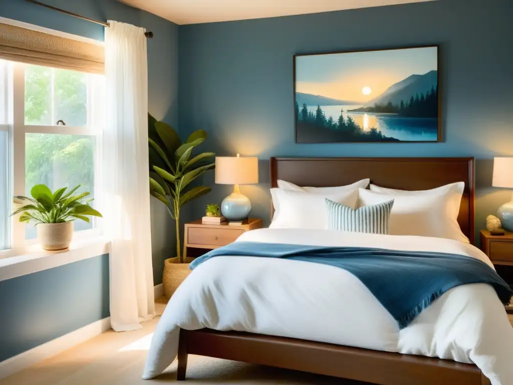 Espacio tranquilo y relajante con cama grande y luminosa Espacio tranquilo para descansar con la importancia del sueño en inmunidad