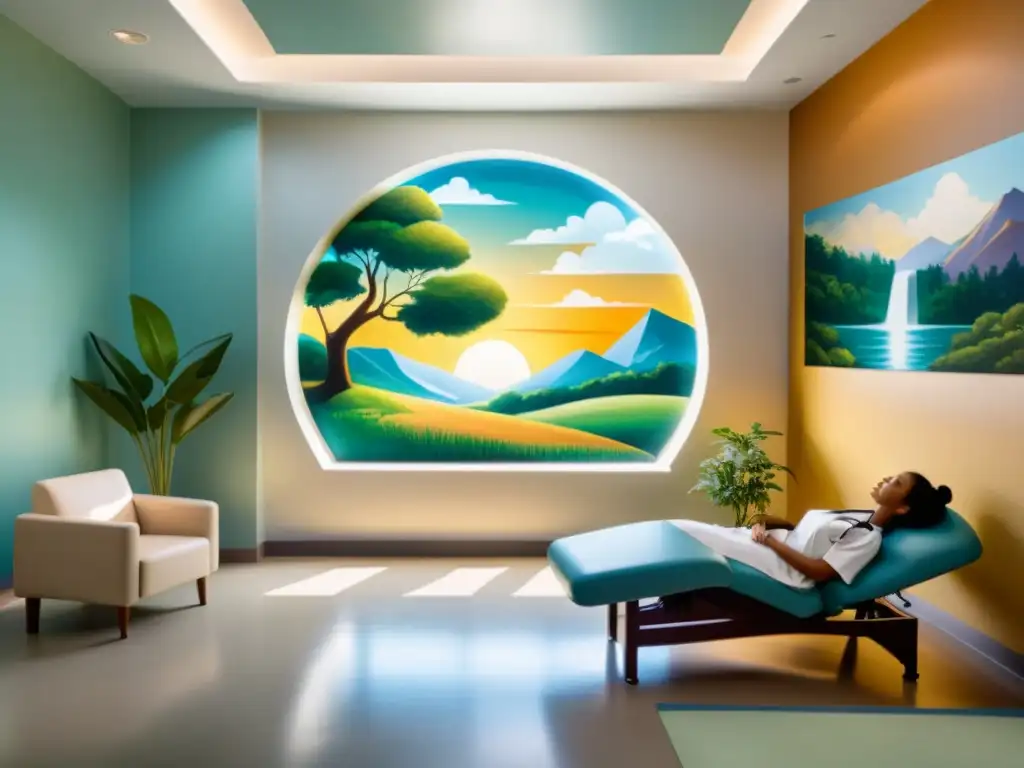 Sesión de meditación guiada en sala médica moderna Espacio de tratamiento médico moderno y tranquilo con mindfulness para fortalecer el sistema inmunológico