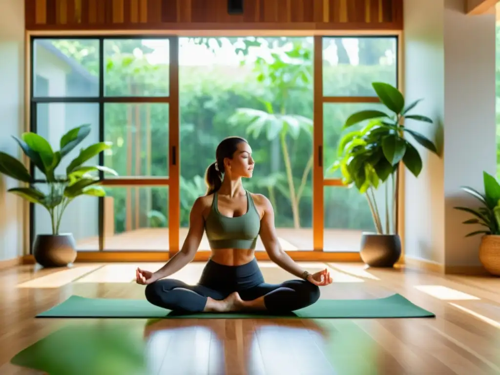 Yoga en estudio sereno: reducción de fatiga inmunológica Espacio de yoga sereno con luz natural