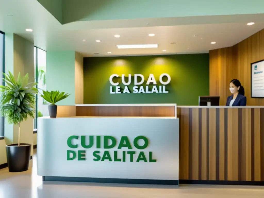 Espacioso centro de salud con luz natural, área de espera calmante, personal amable y letrero elegante de 'Plan de Salud para Sistema Inmunológico'