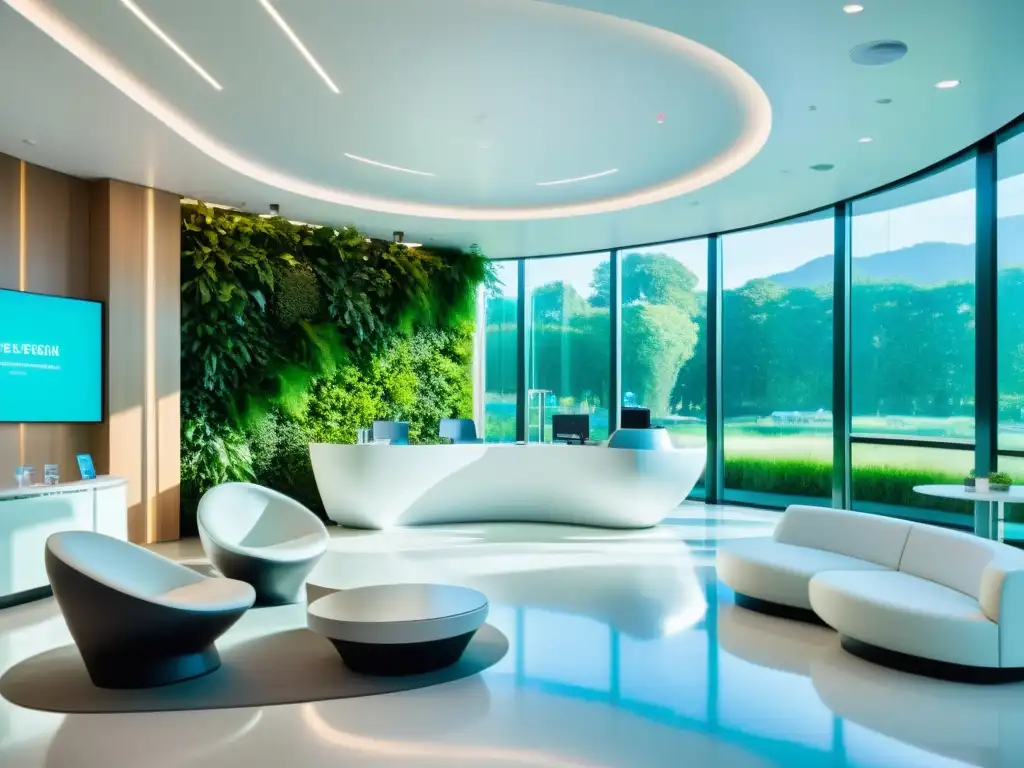 Sala de espera futurista en hospital moderno Espacioso y futurista hospital con tecnología avanzada, inmunológica