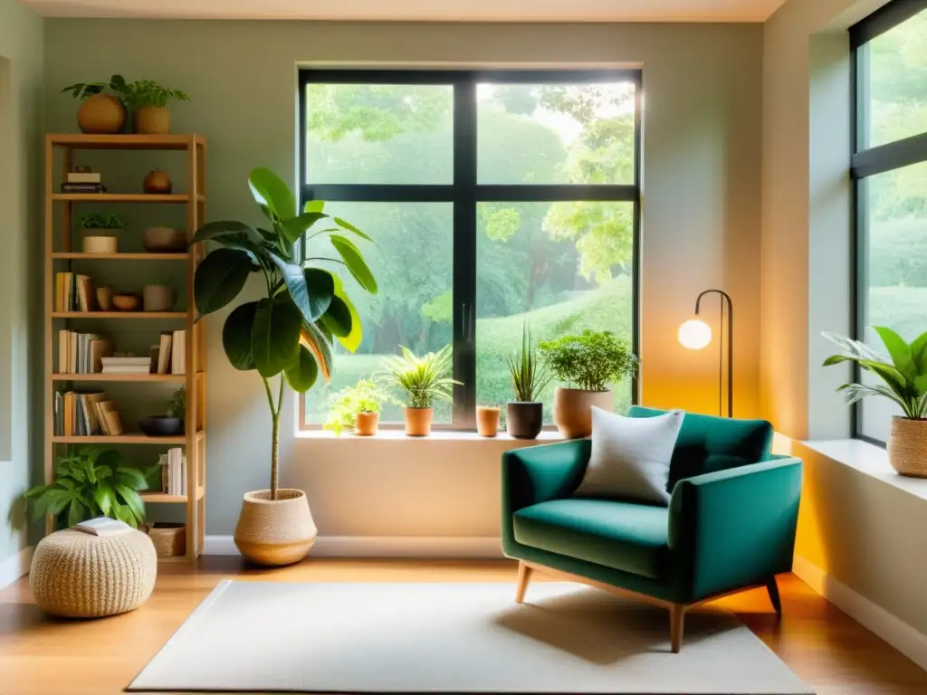 Salón moderno para relajarse frente al jardín Espacioso salón con luz natural y decoración relajante, ideal para coaching familiar para fortalecer sistema inmunológico