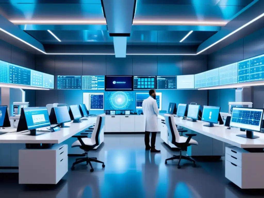 Lab futurista: Científicos desarrollan IA para combatir virus Experimentos científicos en laboratorio futurista, desarrollo estrategias respuesta inmune virus emergentes