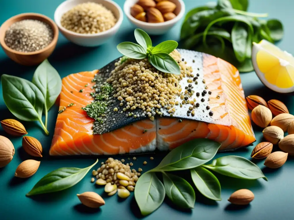 Omega3: Alimentos Coloridos en Alta Definición Una exquisita composición de alimentos ricos en omega 3 en alta definición, resaltando los beneficios del Omega 3 en inmunidad