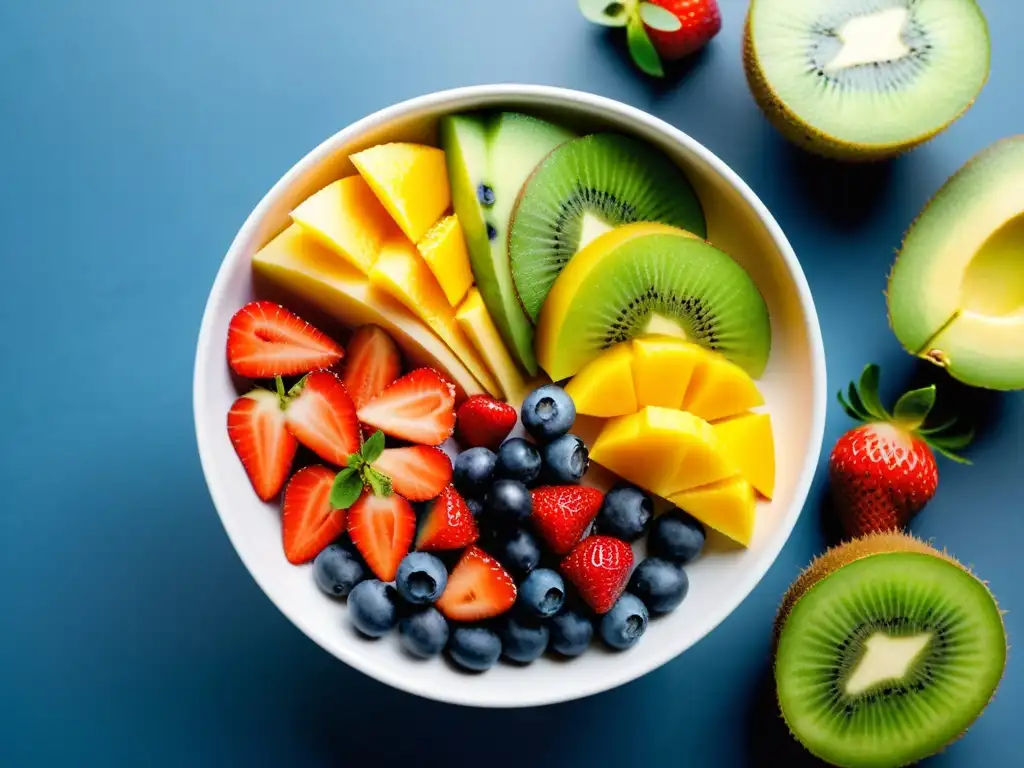 Una exquisita ensalada de frutas frescas en un moderno tazón