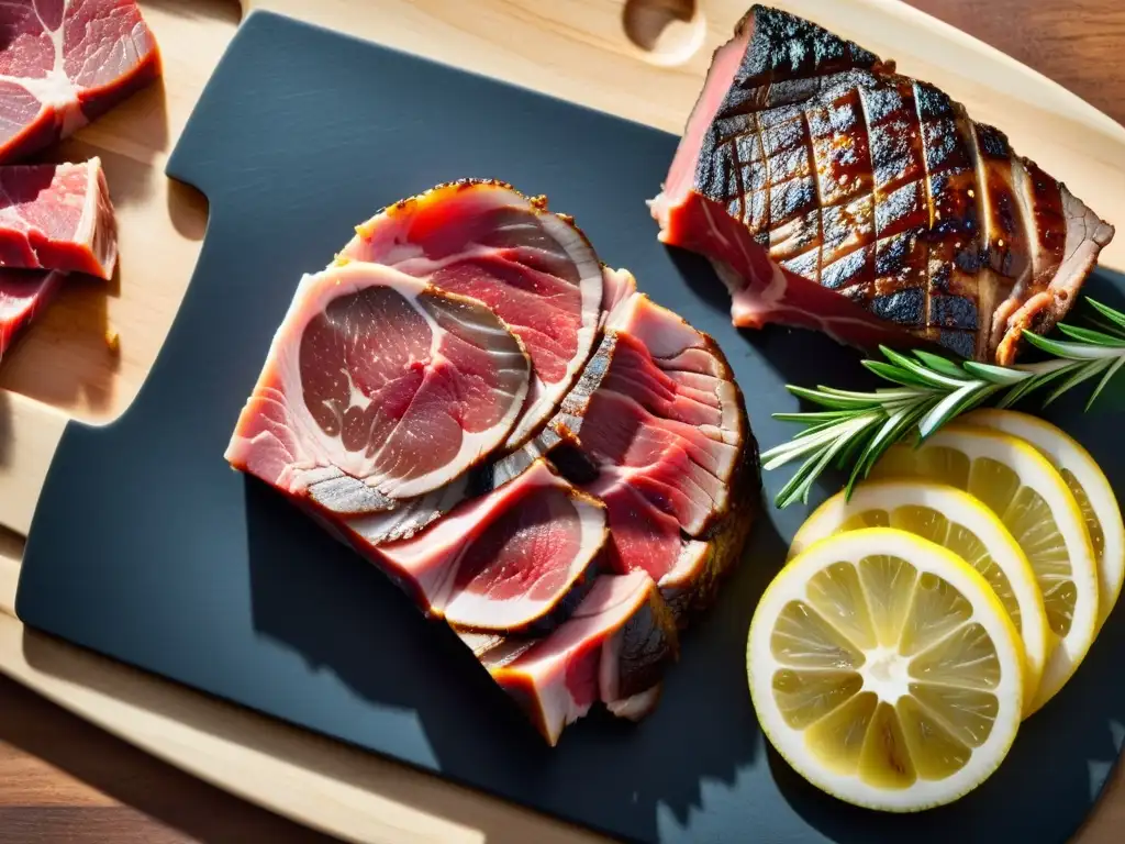 Una exquisita exhibición de carnes crudas en una tabla moderna, con impacto en la dieta carnívora y el sistema inmune
