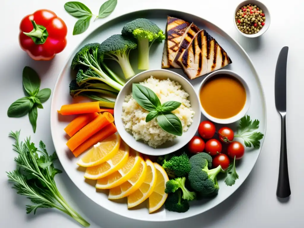 Plato vibrante: dieta baja en histamina Una exquisita presentación de alimentos coloridos y amigables con el sistema inmune, en una dieta baja en histaminas