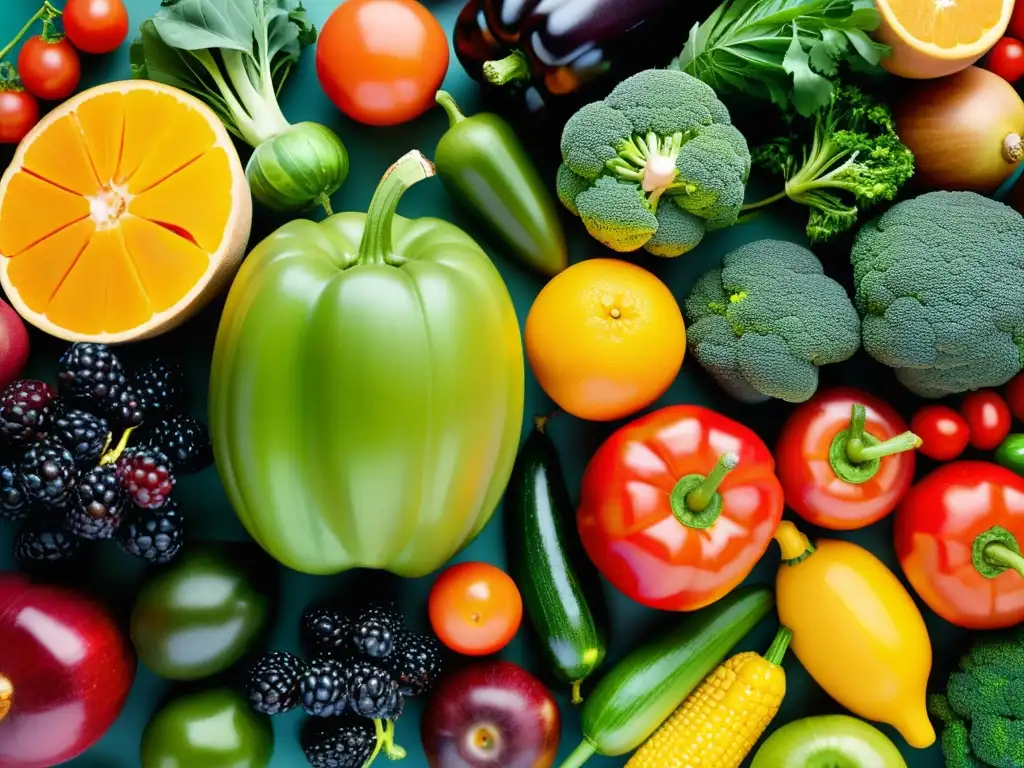 'Una exquisita y variada selección de frutas y verduras frescas, perfecta para una dieta para reforzar sistema inmunológico