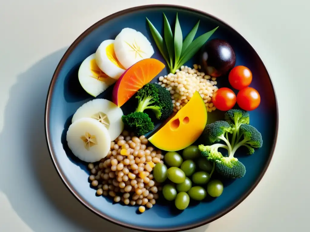 Una exquisita variedad de alimentos macrobióticos en un plato moderno
