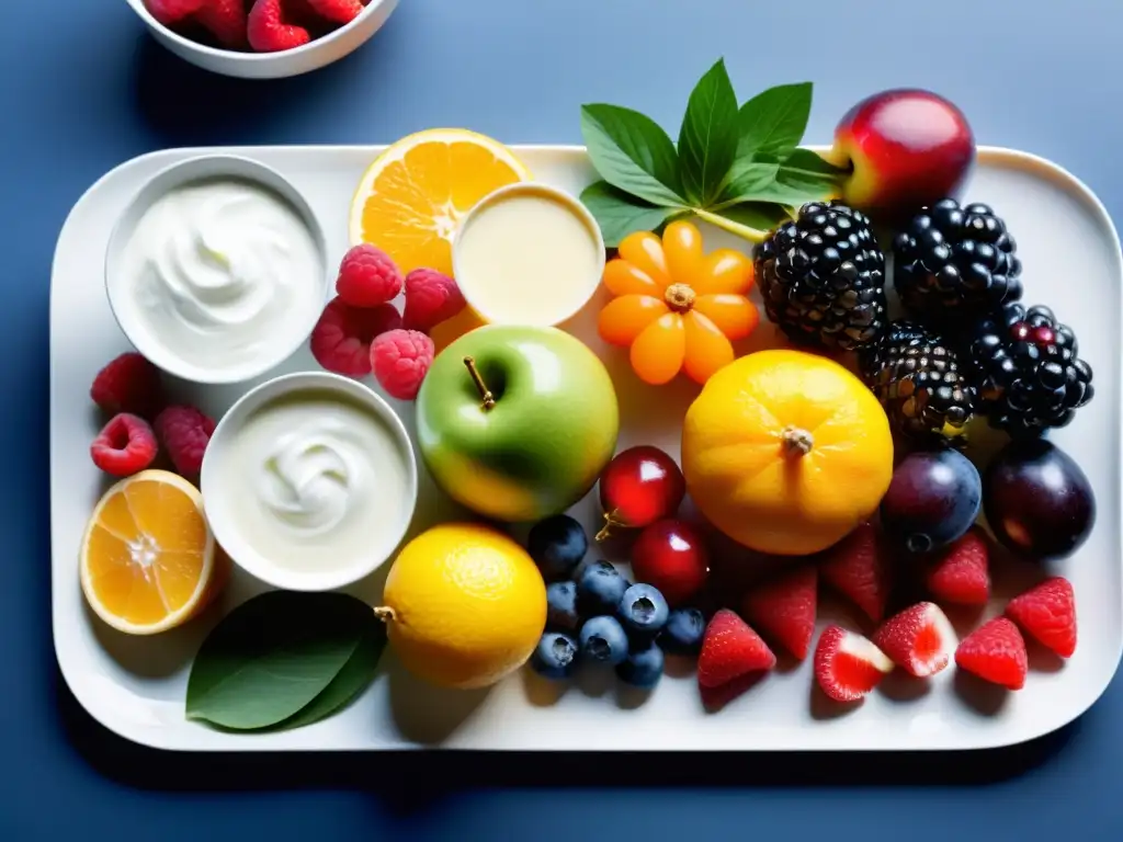 Variedad de alimentos probióticos: frescura y color Una exquisita variedad de alimentos ricos en probióticos que resaltan los beneficios para el sistema inmunológico