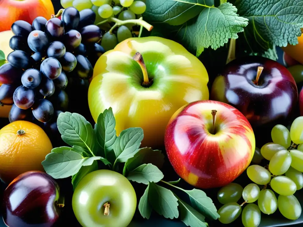 Una exquisita variedad de frutas y verduras frescas, con colores vibrantes y texturas tentadoras
