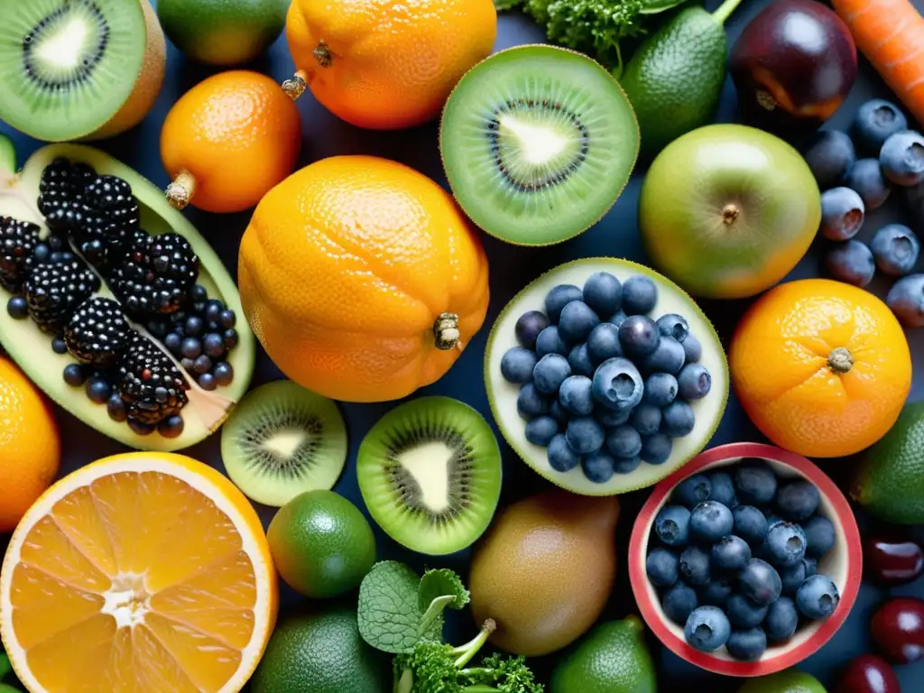 Frescura y vitalidad: Frutas y verduras vibrantes Exquisita variedad de frutas y verduras frescas, colores vibrantes