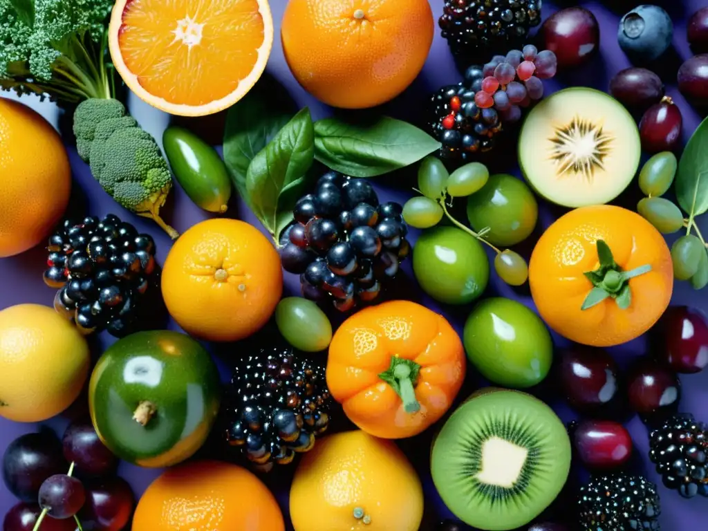 Una exquisita variedad de frutas y verduras frescas, resplandecientes y vibrantes, que fortalecen el sistema inmunológico de los niños