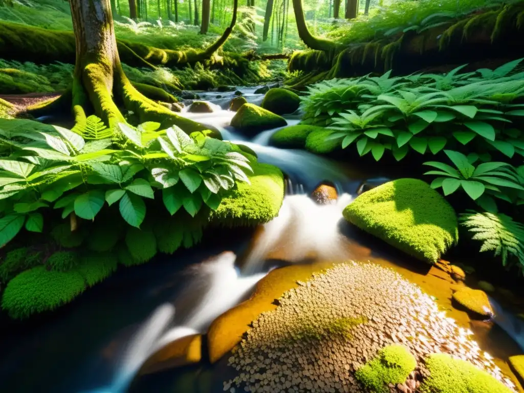 Bosque exuberante en 8K: luz y sombra Exuberante bosque con luz solar entre hojas, sombras detalladas en el suelo