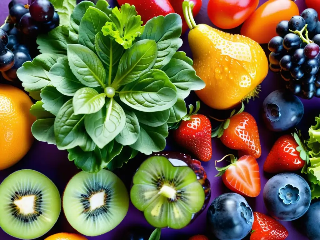 Una exuberante variedad de frutas y verduras frescas, con colores vibrantes, texturas tentadoras y formas atractivas