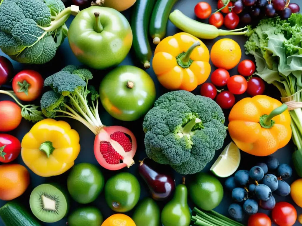 Una exuberante variedad de frutas y verduras frescas, con colores vibrantes y nutrientes para fortalecer el sistema inmunológico