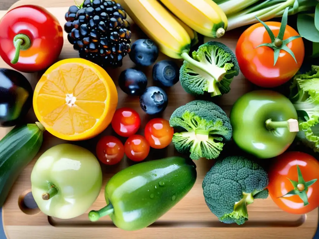 Deliciosos Frutos y Vegetales: Frescura y Vitalidad Una exuberante variedad de frutas y verduras frescas y coloridas, emanando vitalidad y salud para un sistema inmunológico optimizado