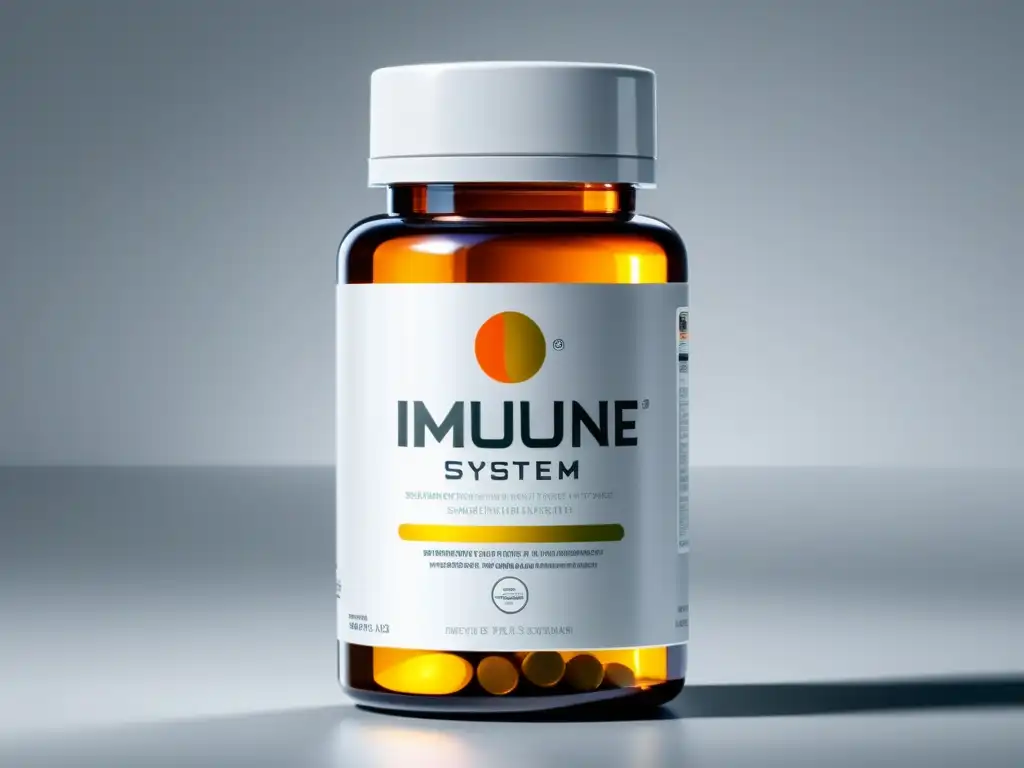 Suplementos para el sistema inmunológico: diseño moderno y científico Un frasco moderno y minimalista de suplementos inmunitarios recomendados 2022, con packaging metálico y tipografía audaz