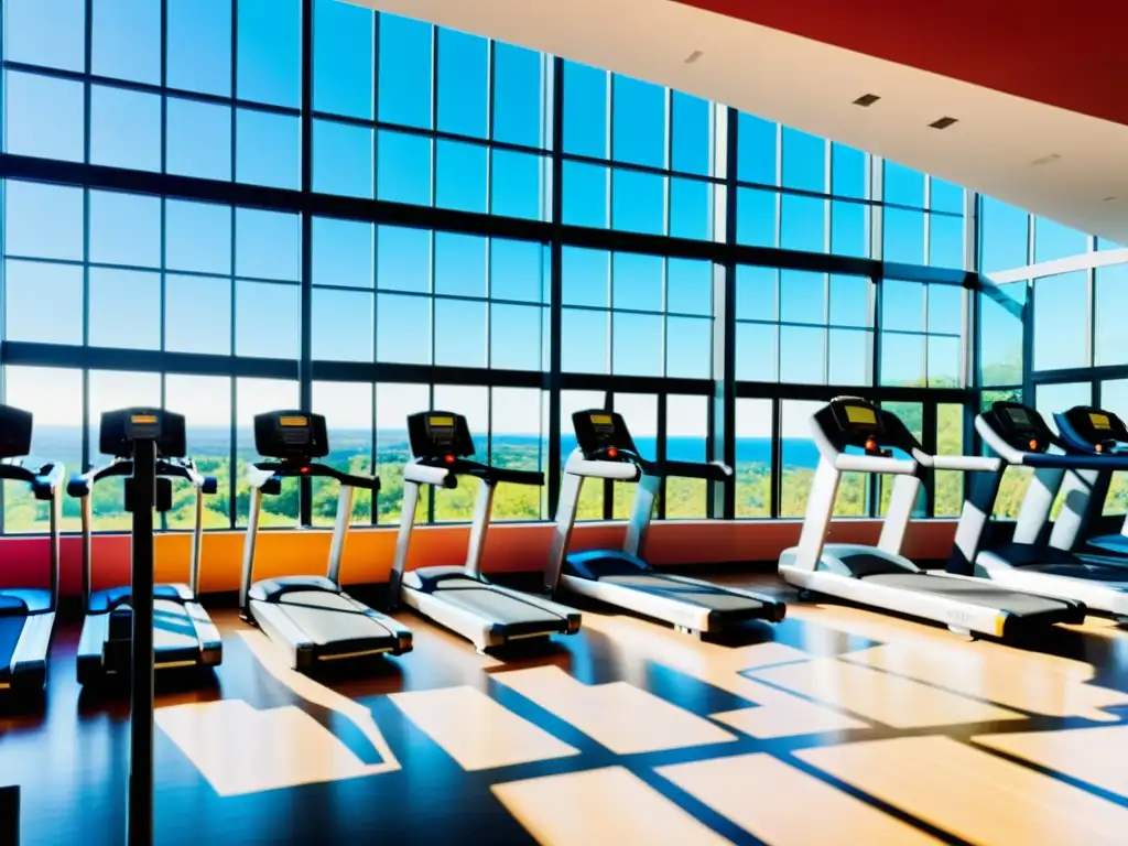 Gimnasio moderno: energía y diversidad en acción Un gimnasio moderno y vibrante con equipos de última generación y una atmósfera activa y dinámica