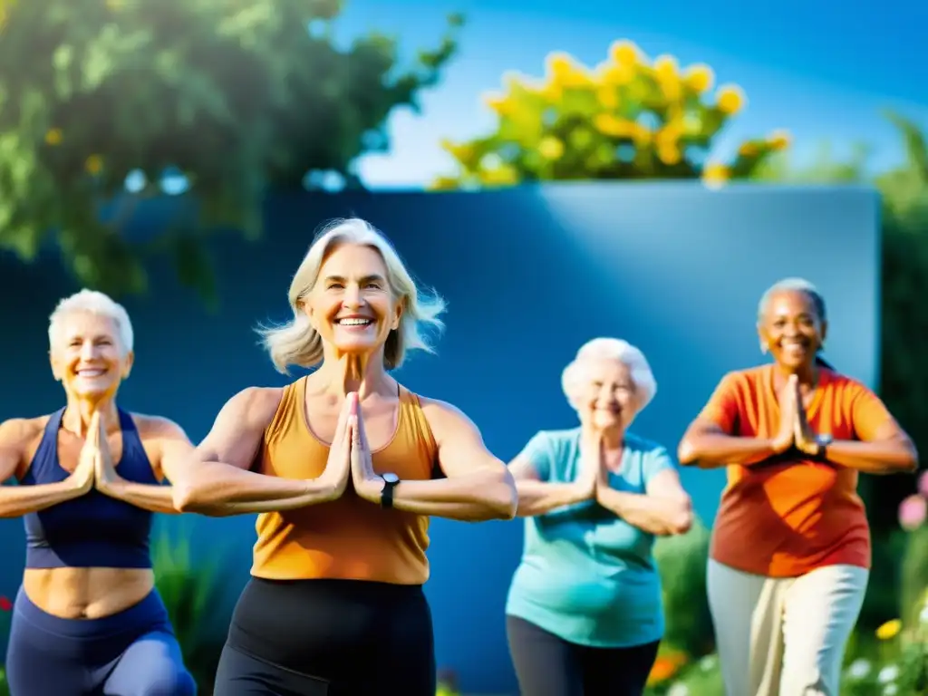 Vitalidad Dorada: Seniors activos disfrutan la vida Grupo de adultos mayores sonrientes participando en actividades al aire libre, promoviendo un sistema inmunológico saludable