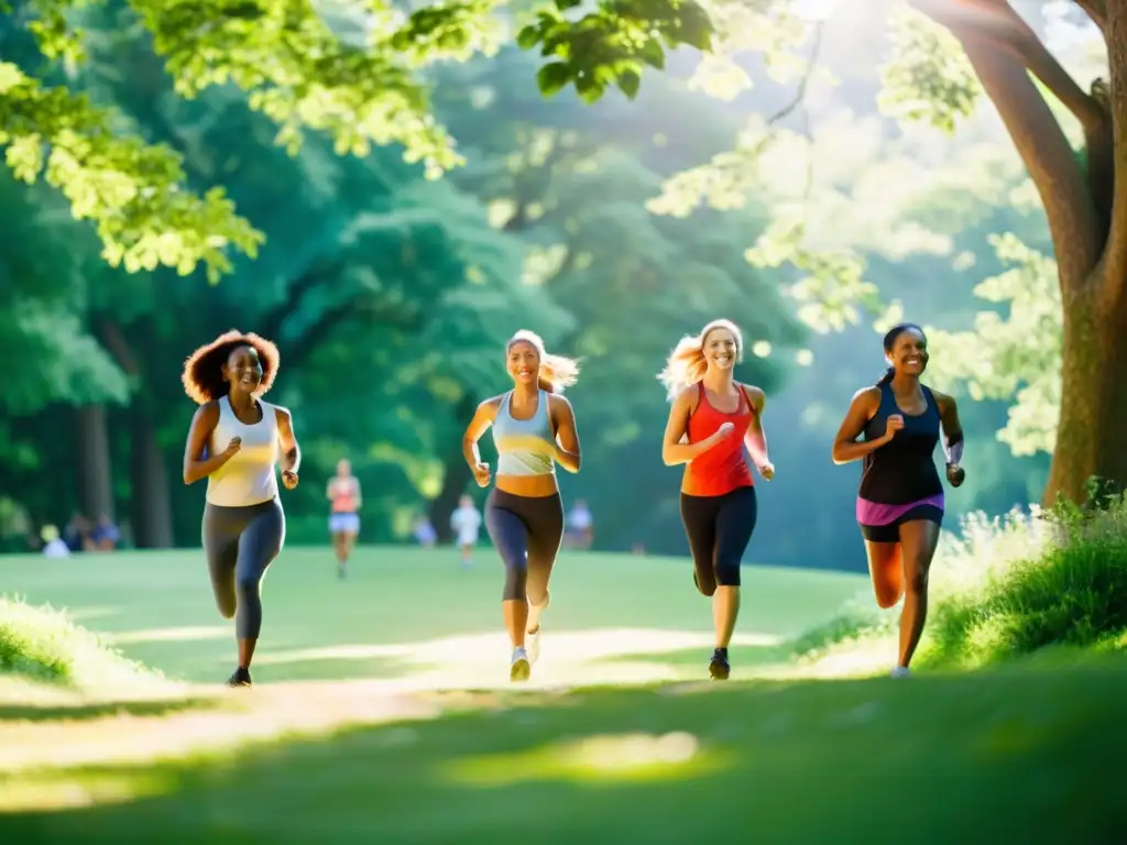 Vitalidad y bienestar: adultos activos disfrutando la naturaleza Grupo diverso disfruta de actividades al aire libre en un parque verde, promoviendo la importancia del chequeo médico inmunológico