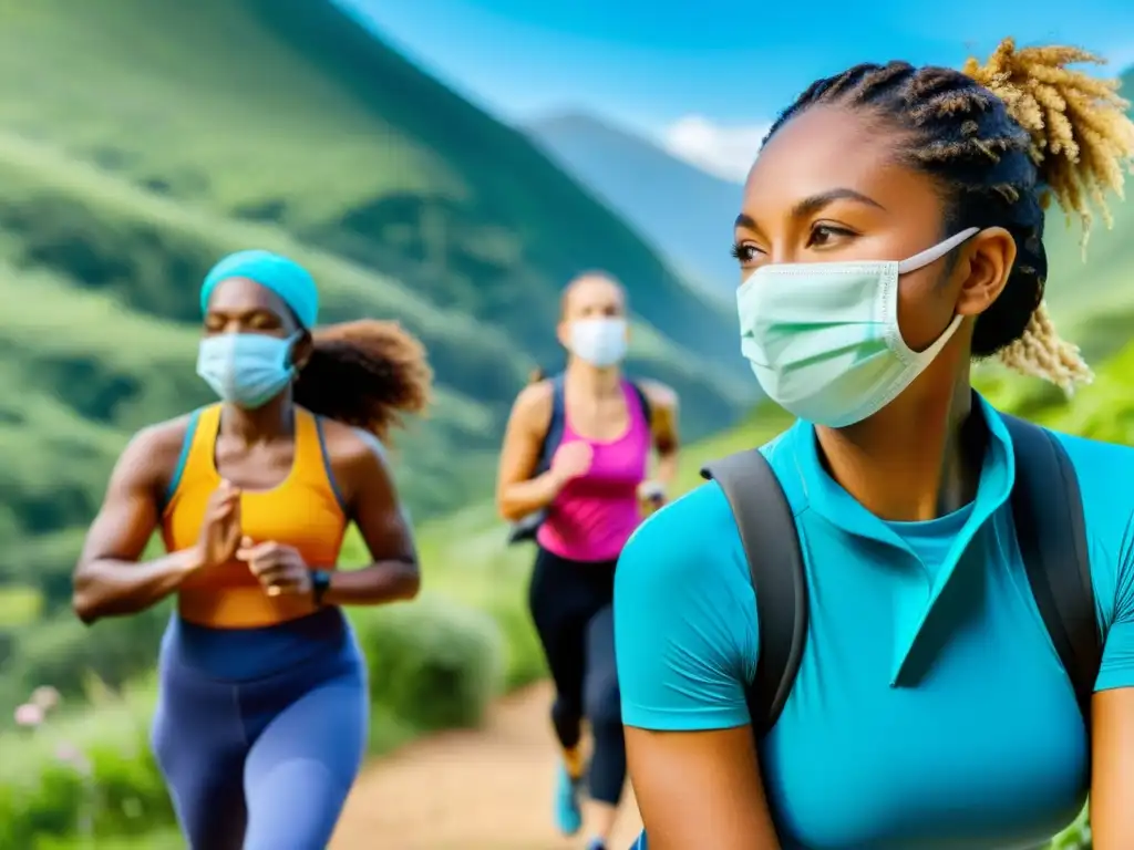 Comunidad activa: Naturaleza, diversidad y estilo de vida saludable Un grupo diverso disfruta de actividades al aire libre como senderismo, yoga y ciclismo, resaltando la importancia de planes de salud inmunológicos