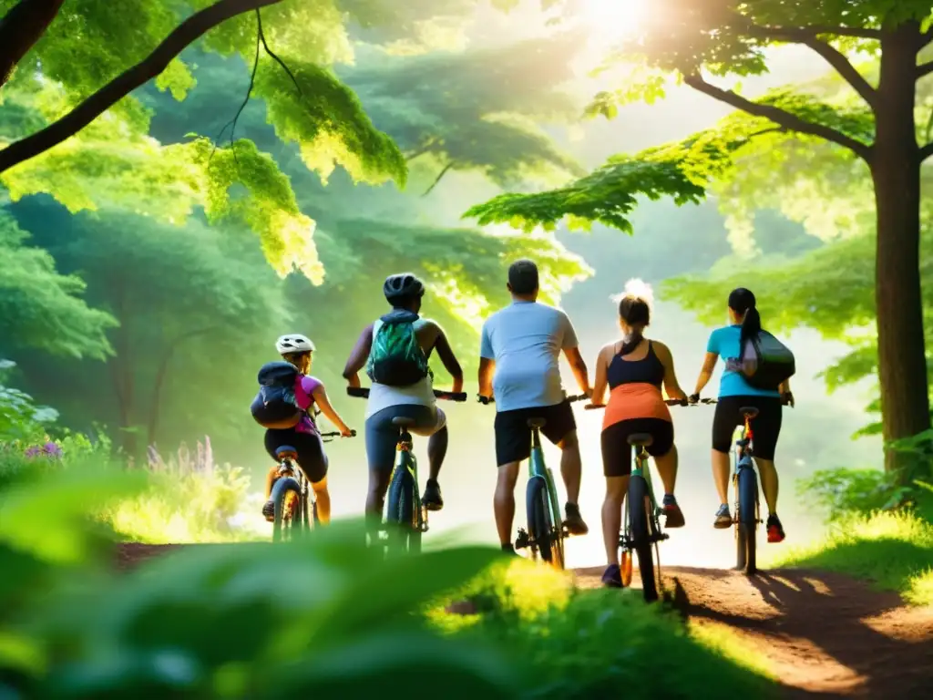 Aire puro: diversión y bienestar al aire libre Un grupo diverso disfruta de actividades al aire libre en un entorno exuberante y soleado, transmitiendo vitalidad y energía