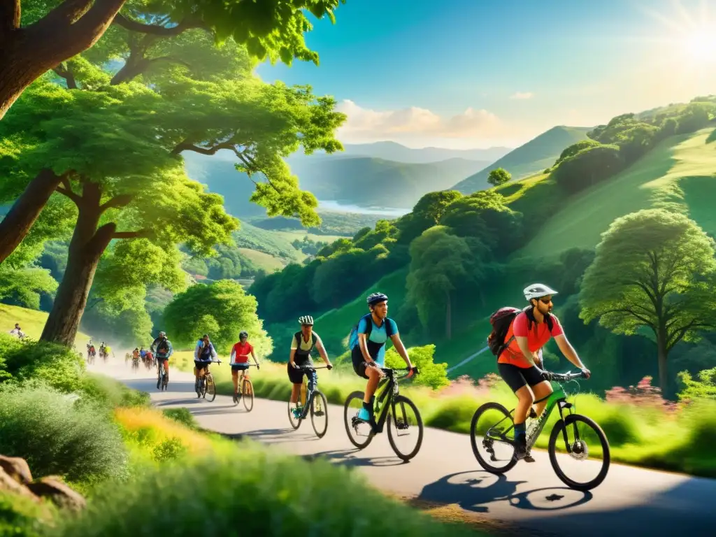Vida activa y saludable en la naturaleza: diversidad y vitalidad en 8k Grupo diverso disfrutando de actividades al aire libre en un paisaje verde exuberante