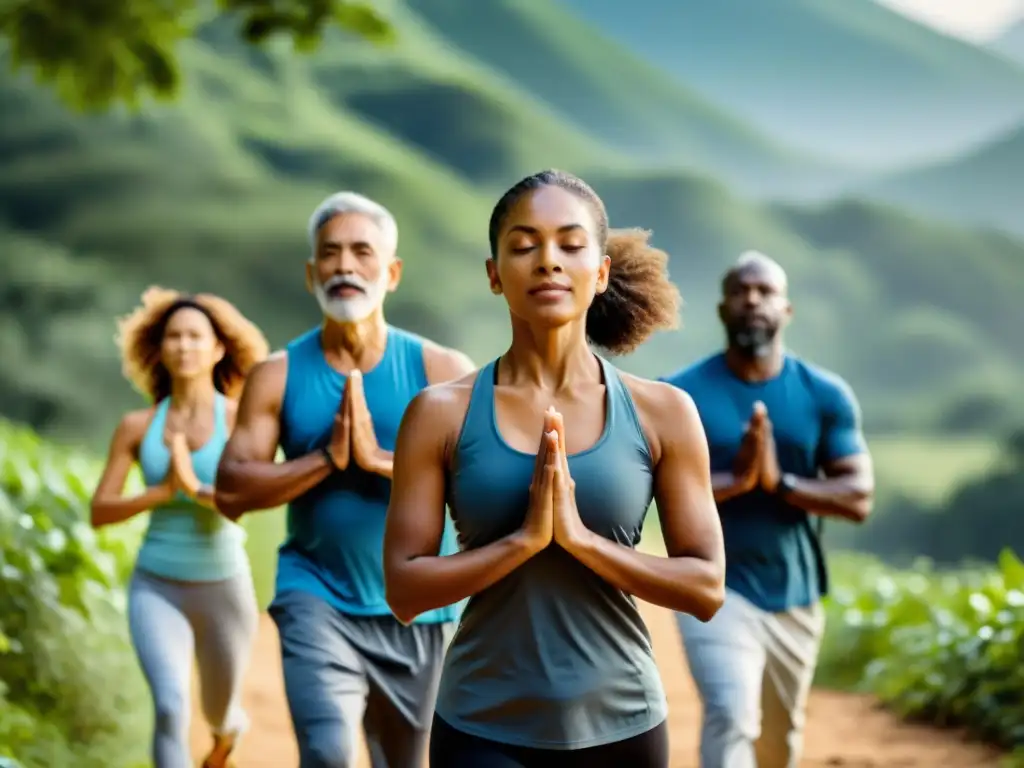 Vitalidad ante Myasthenia Gravis: diversidad y fuerza en la naturaleza Grupo diverso disfruta actividades físicas en la naturaleza, reflejando calidad de vida en el tratamiento de Miastenia Gravis