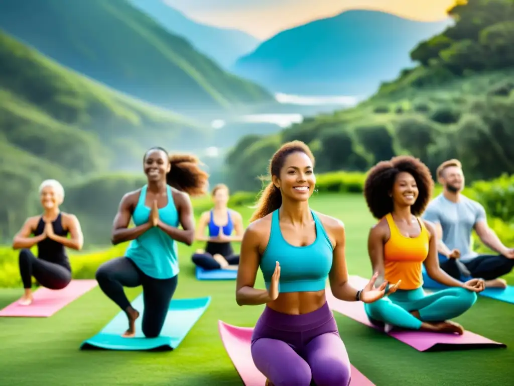 Grupo diverso disfruta de actividades saludables en entorno natural, destacando la importancia de las vitaminas para el sistema inmunológico