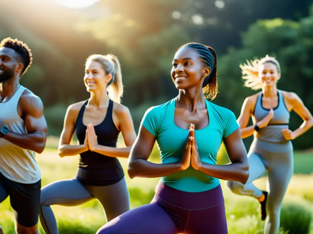 Estilo de vida saludable: diversidad y vitalidad en acción Un grupo diverso disfruta de actividades saludables bajo el sol