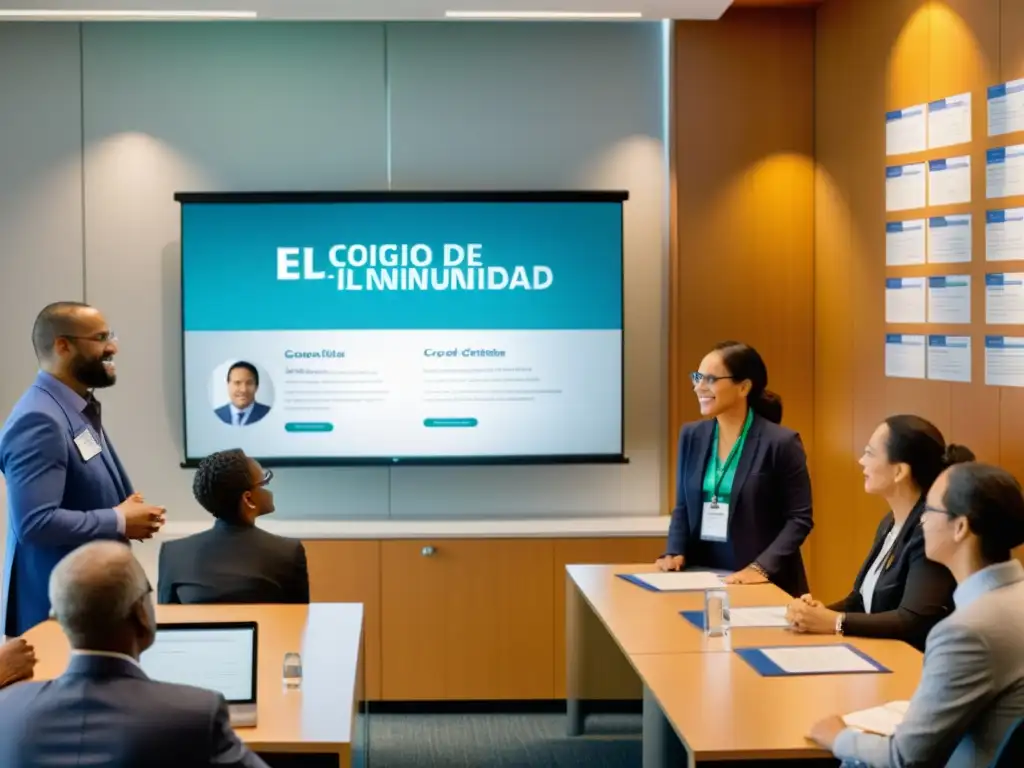 Conferencia científica sobre 'El Código de la Inmunidad' Un grupo diverso de científicos y profesionales médicos discuten animadamente el libro 'El Código de la Inmunidad' de Dr