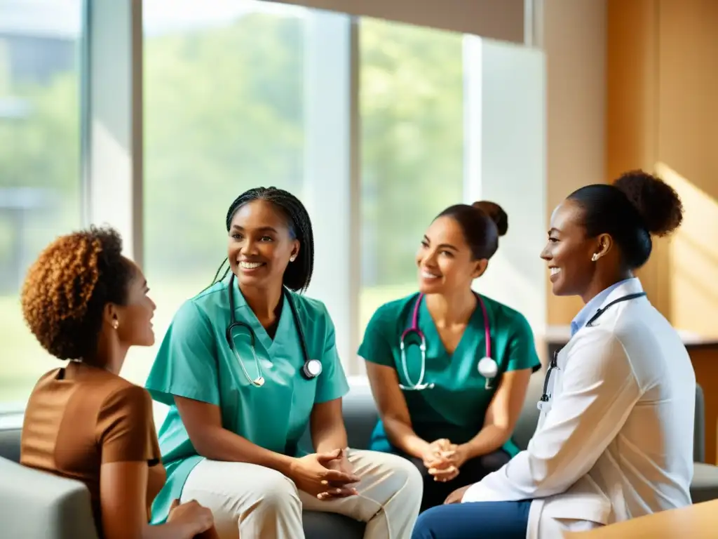Atención médica inclusiva y compasiva: discusión en consultorio Grupo diverso en consulta médica, clima cálido, apoyo mutuo