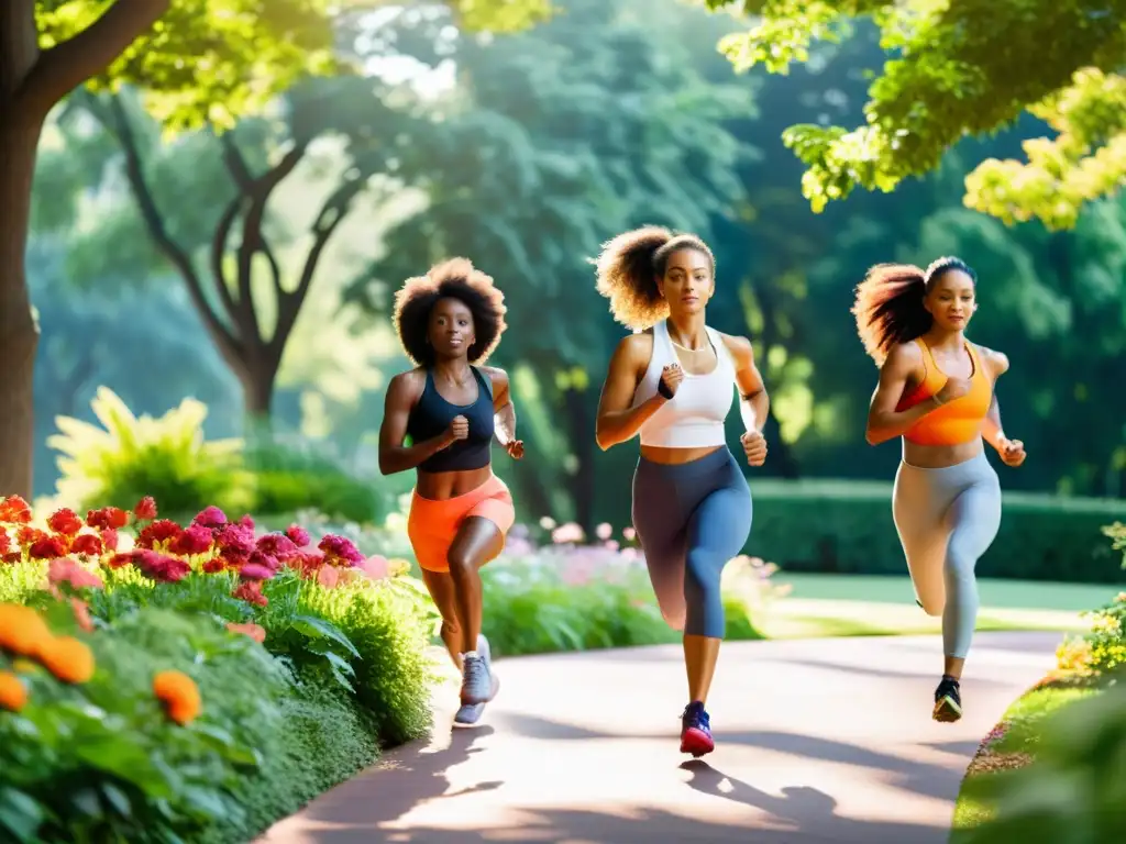 Vitalidad en el parque: diversidad de personas activas Grupo diverso haciendo ejercicio al aire libre en un parque, transmitiendo vitalidad y bienestar